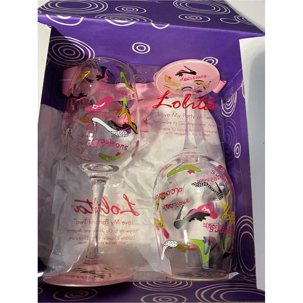 Lolita Decisions Acrylic Wine Glasses Set of 2 Love My Party of Two New⁠